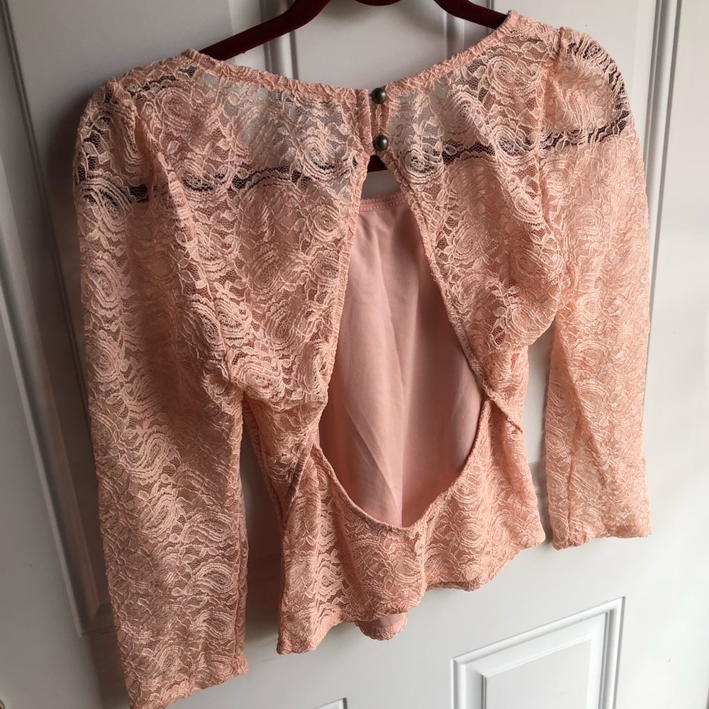 Open Back Pink Lace Top